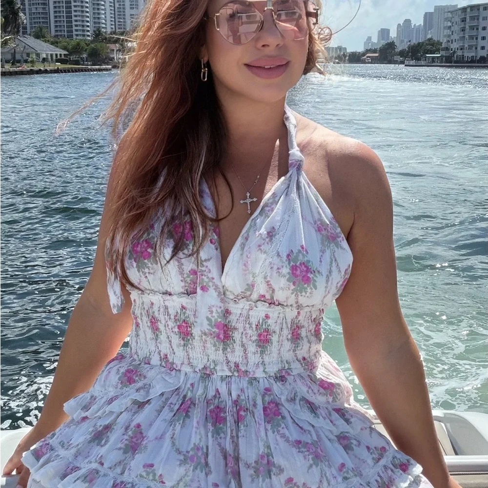 LoveShackFancy Floral Pink and White Mini Dress - Picture 3 of 3